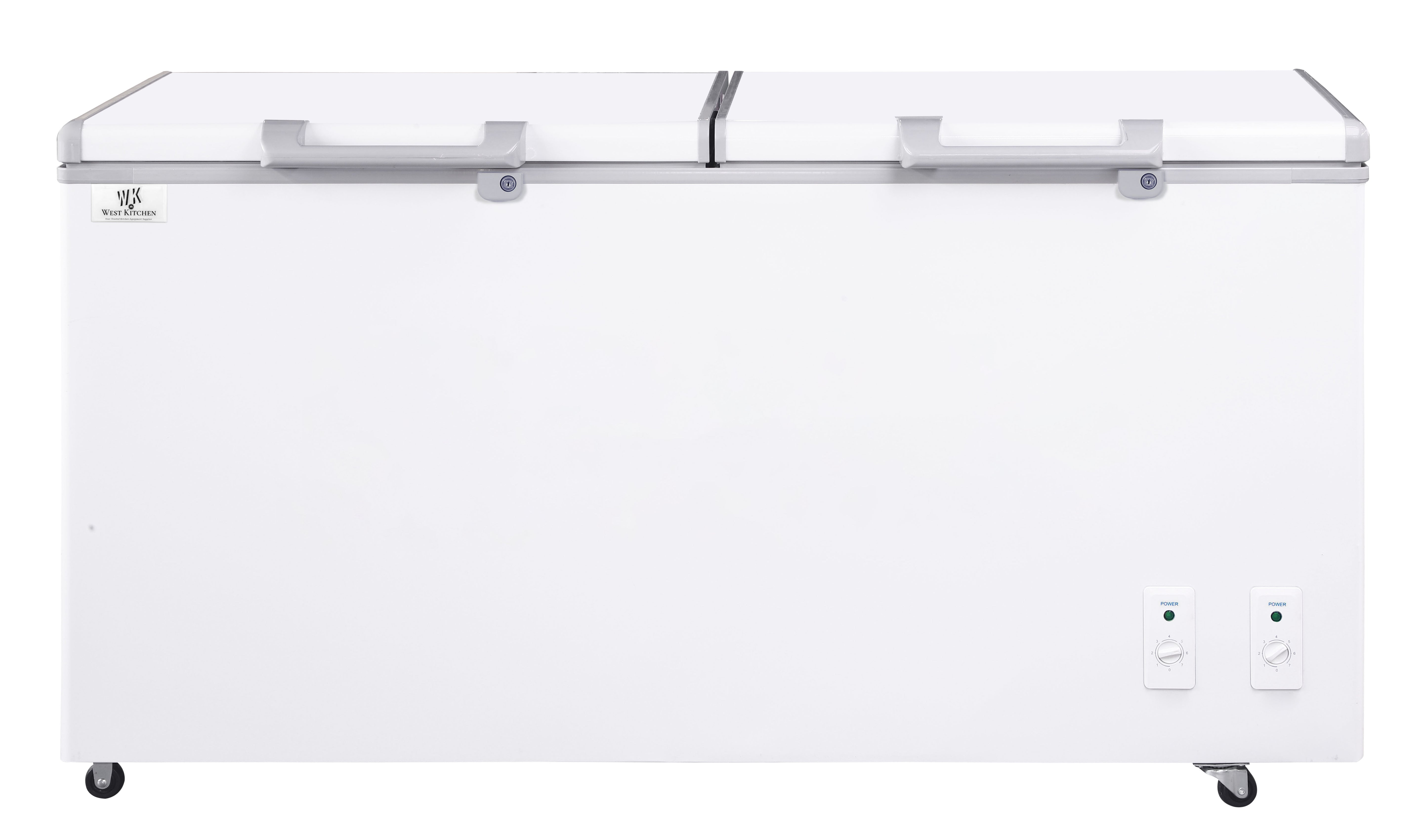 West Kitchen BCD-516 67"W White Dual Zone Chest Refrigerator or Freezer With 2 Solid Lids