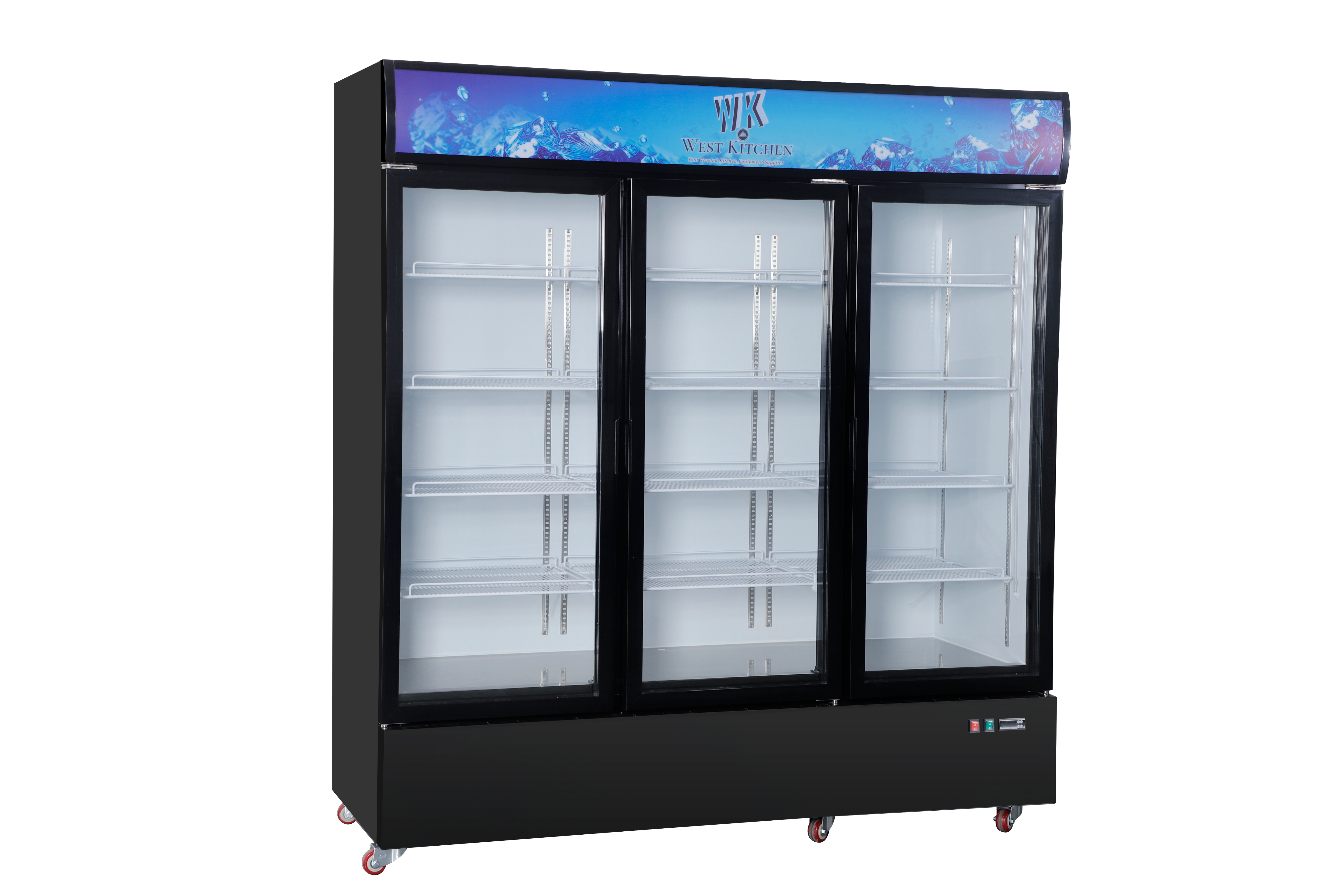 West Kitchen WLG-1480M3WP 74"W 3 Door Swing Glass Merchandiser Refrigerator