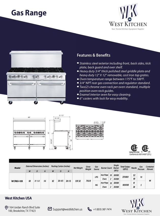 an advertisement for a gas range with measurements