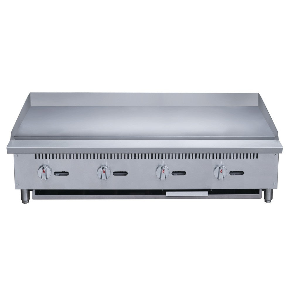 a stainless steel counter top with four burners