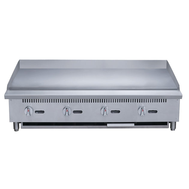 a stainless steel counter top with four burners