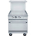 a stainless steel stove with two burners and two oven doors