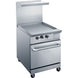 a stainless steel stove with two burners and one door open
