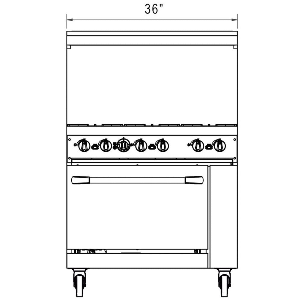 a drawing of an oven with three burners