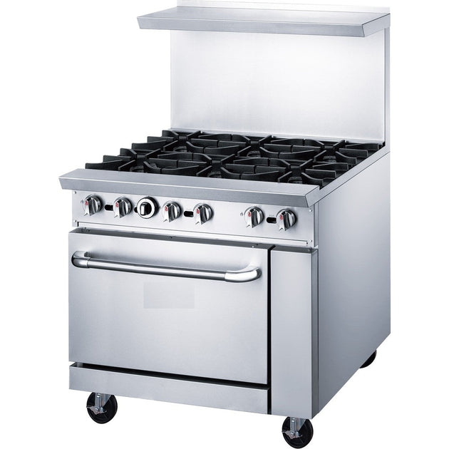 a stainless steel gas range with four burners
