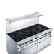 a stainless steel gas range with four burners